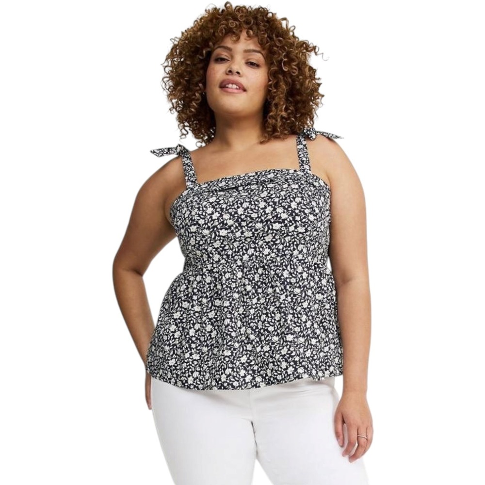 Torrid Poplin Peplum Tie Strap Top Cottagecore Floral Babydoll Cami Women's 2X